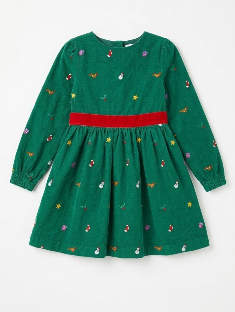 Mini Boden Kids Christmas Peekaboo Dress Green Red Embroidered Girls Size 7 8